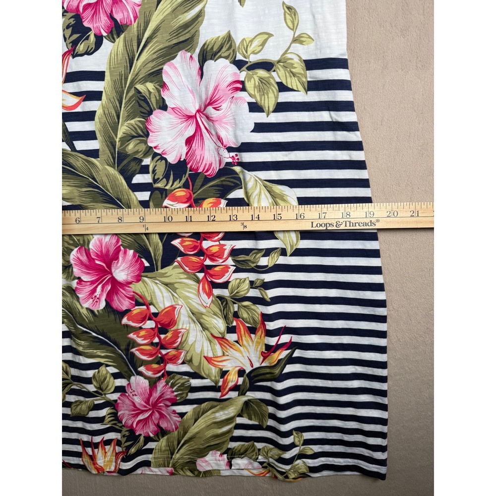 Tommy Bahama Kahuna Cotton Floral Stripe T-Shirt Dress Womens M White Navy - Picture 4 of 8
